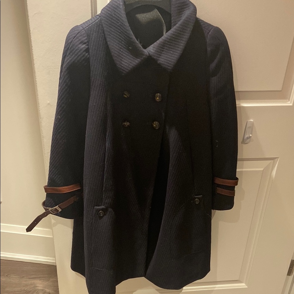Stylish Navy coat with Brown Accents